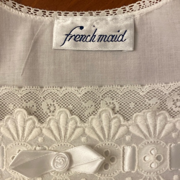 Vintage XL French Maid white midi night gown 80s Cotton - Picture 3 of 8